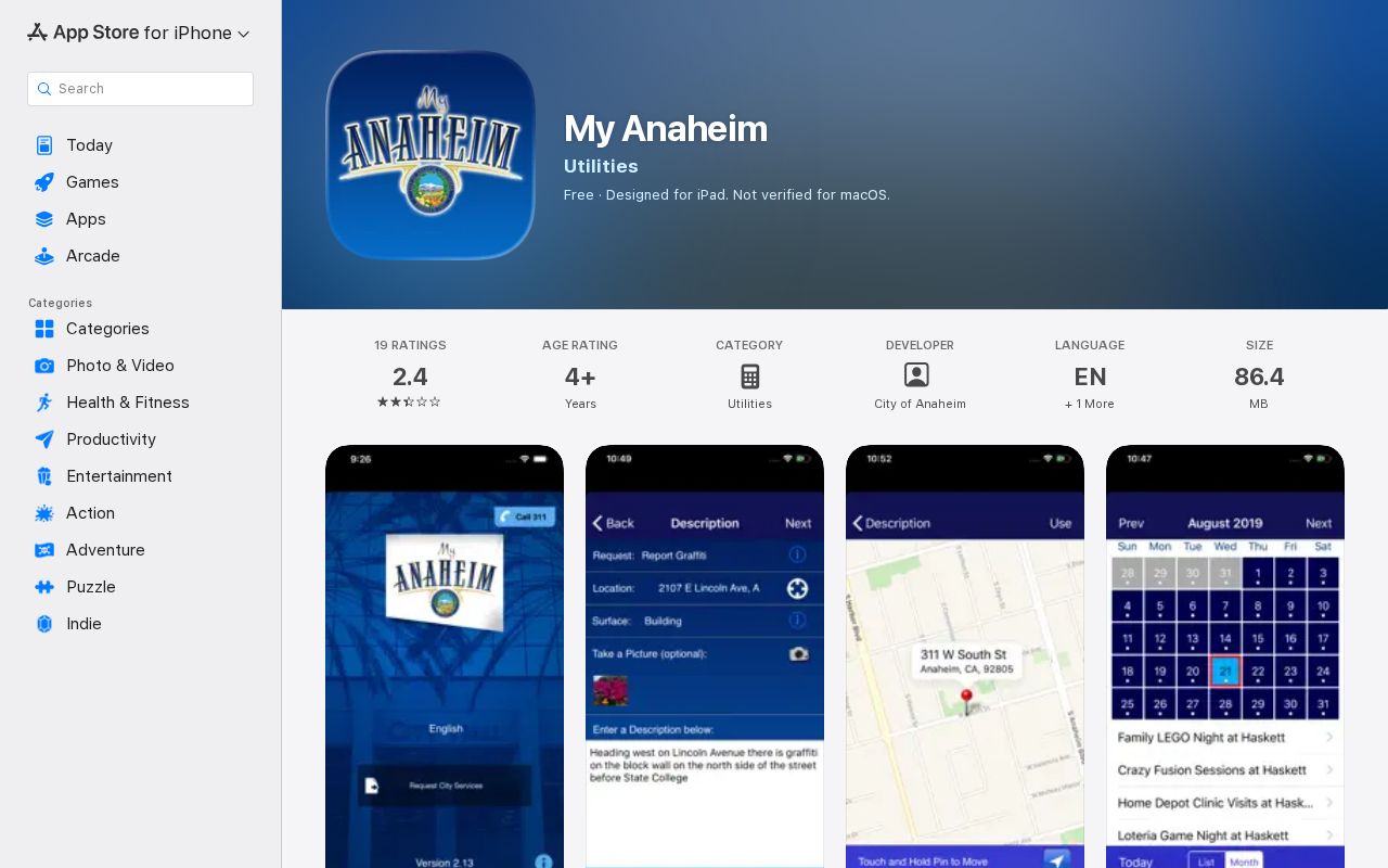 My Anaheim official city app listing
