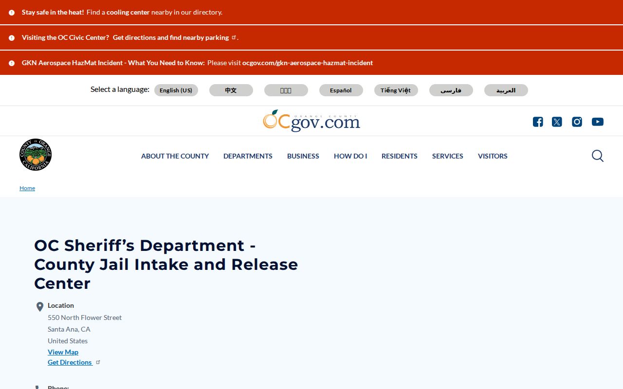Orange County jail Intake and Release Center