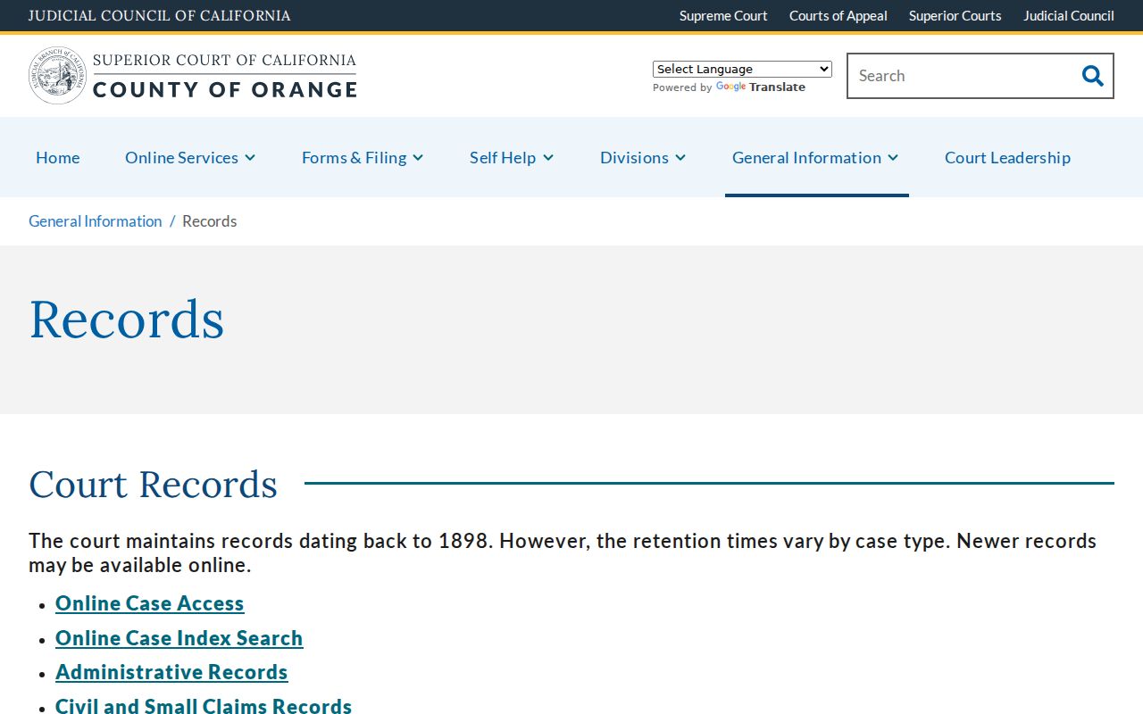 Orange County Superior Court records overview