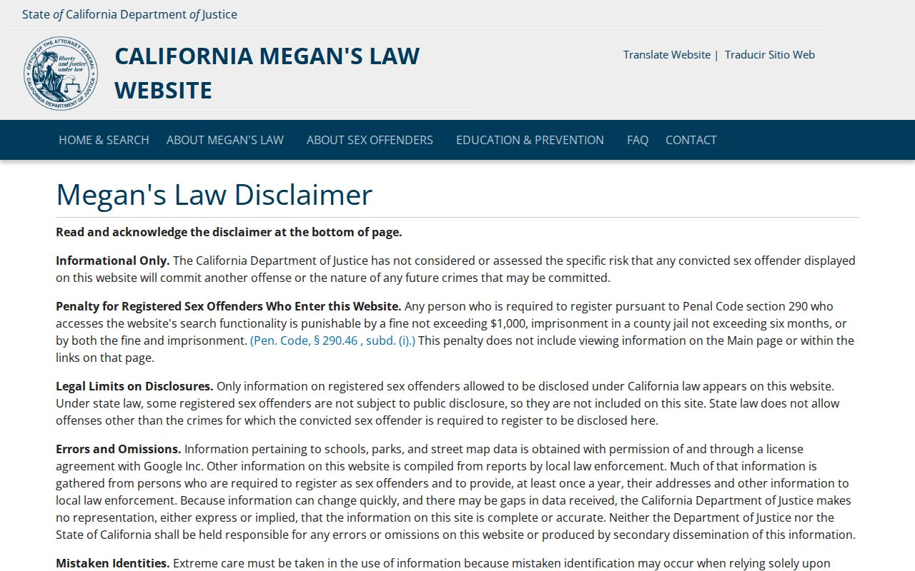 California Megan's Law Orange County sex offender records