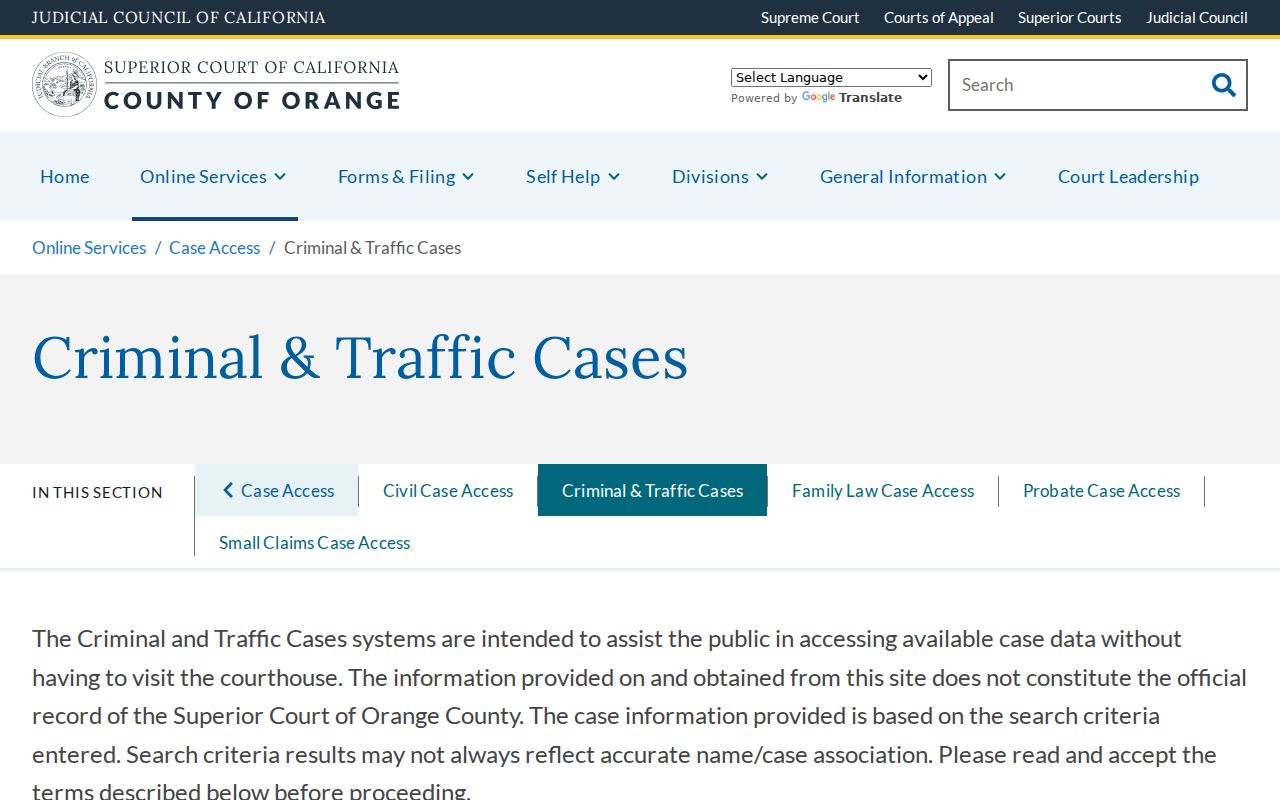 Orange County criminal court records access overview