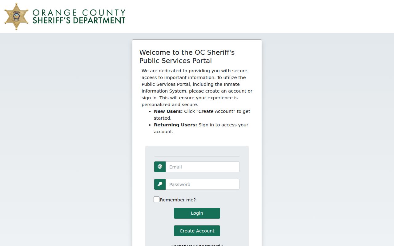 OCSD Orange County booking and criminal history portal