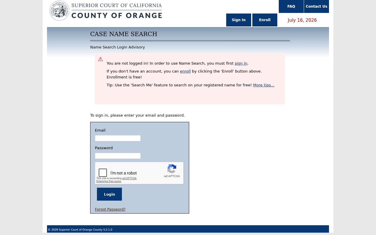 Orange County criminal history person name search