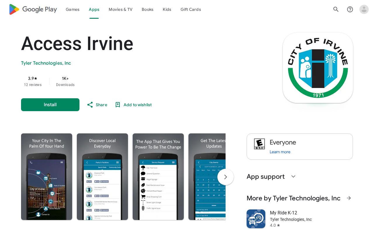 Access Irvine official city service app listing