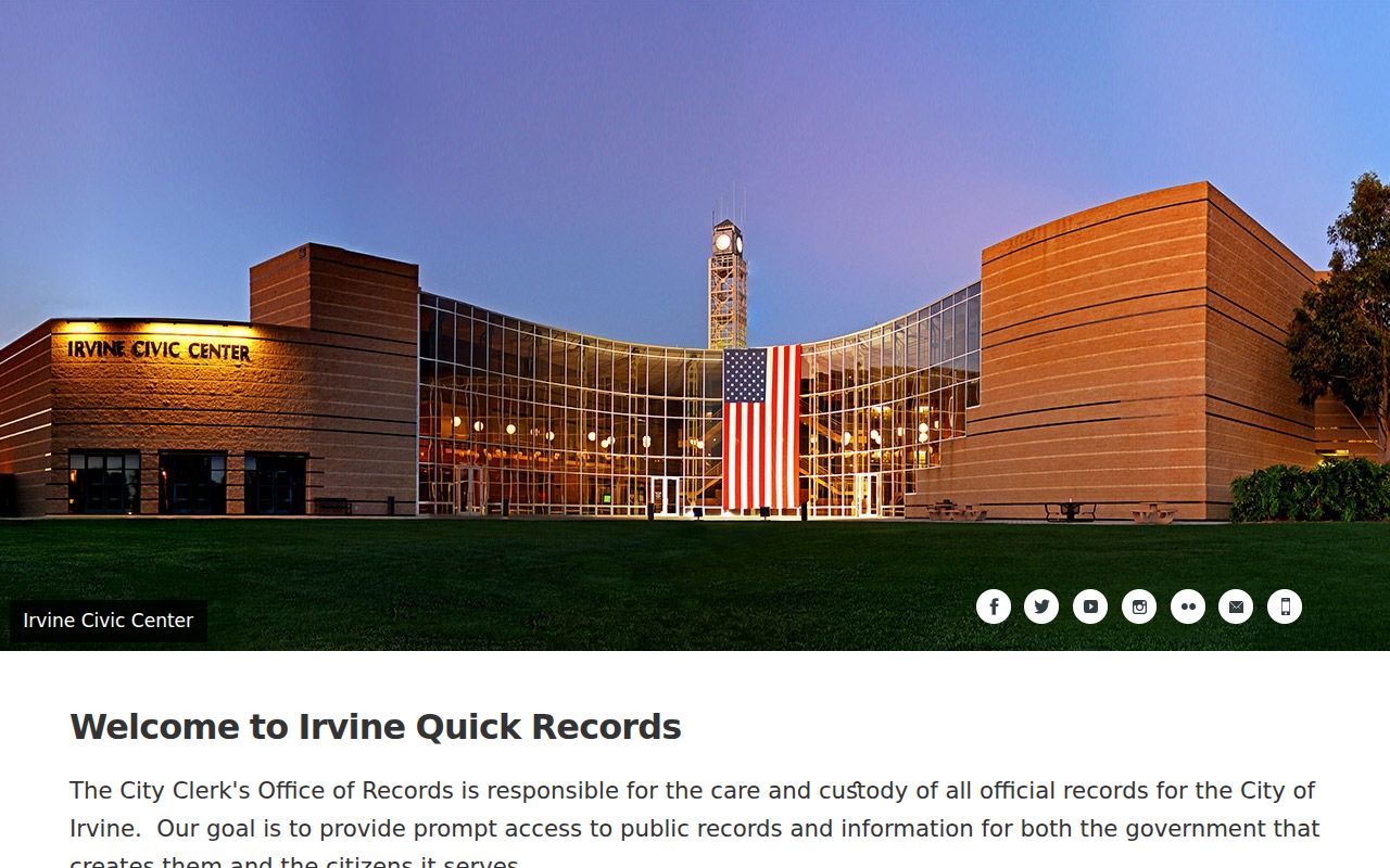 Irvine Quick Records official public records portal