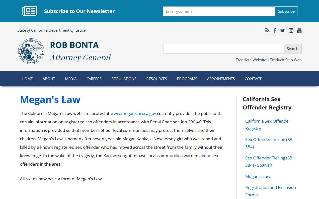 California DOJ Megan's Law registry overview for Orange County searches