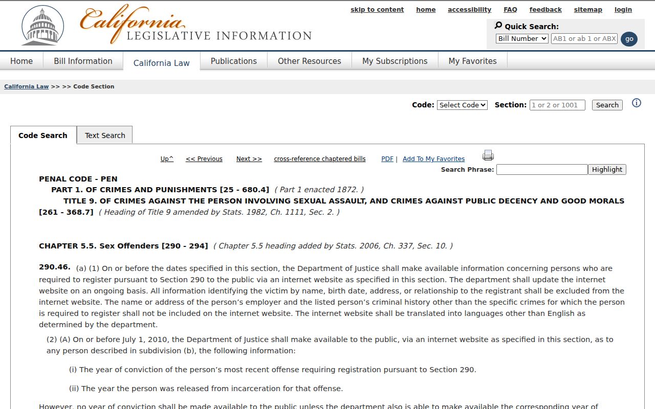 California Penal Code section 290.46 Megan's Law disclosure rules