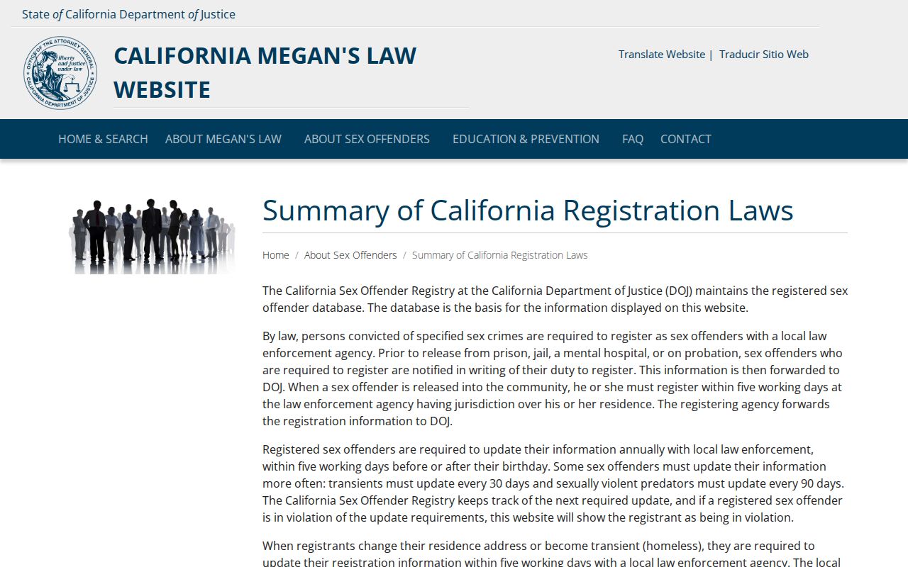 California DOJ summary of sex offender registration laws and deadlines